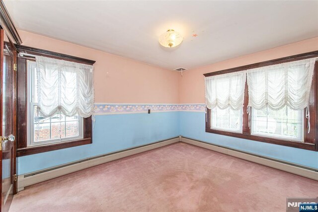 117 Saint Marys Pl, Nutley, NJ 07110 - spare room featuring carpet floors, visible vents, and baseboard heating