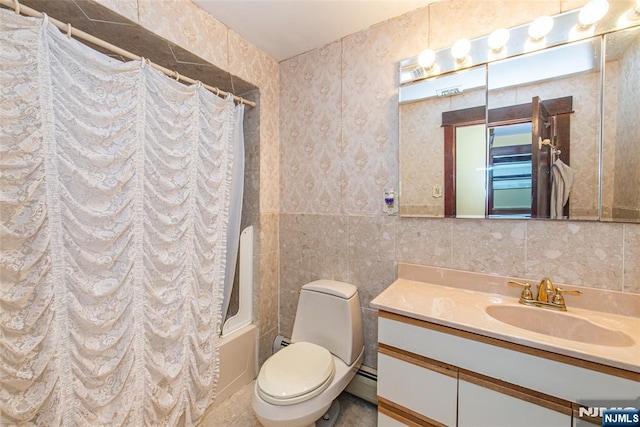 117 Saint Marys Pl, Nutley, NJ 07110 - full bathroom with toilet, tile walls, shower / bath combo, and vanity