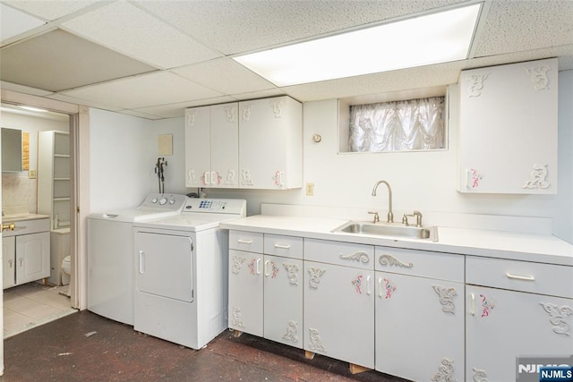 117 Saint Marys Pl, Nutley, NJ 07110 - clothes washing area featuring cabinet space, washer and clothes dryer, and a sink