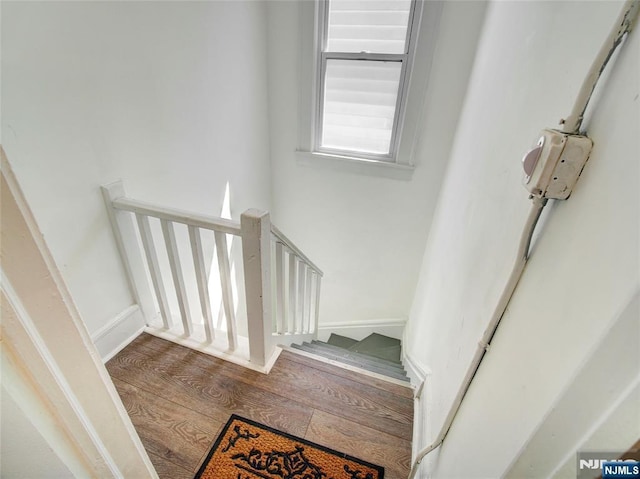 stairway featuring wood finished floors
