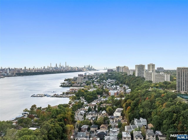 bird's eye view with a view of city and a water view