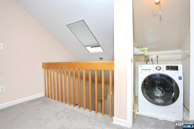 laundry room with washer / dryer, baseboards, laundry area, and carpet floors