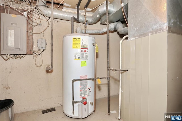utility room with water heater and electric panel