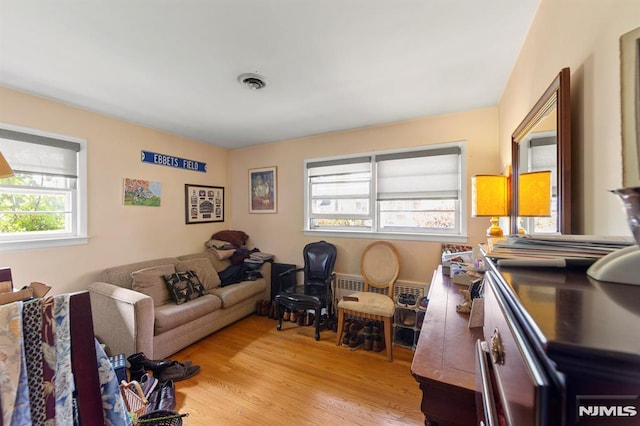 living room featuring light wood-style floors