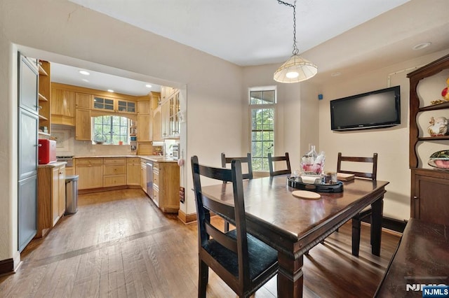dining area with light wood-style floors and a healthy amount of sunlight