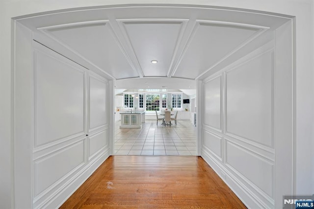 21 Birchwood, Old Tappan, NJ 07675 - hall featuring a decorative wall, light tile patterned flooring, and recessed lighting