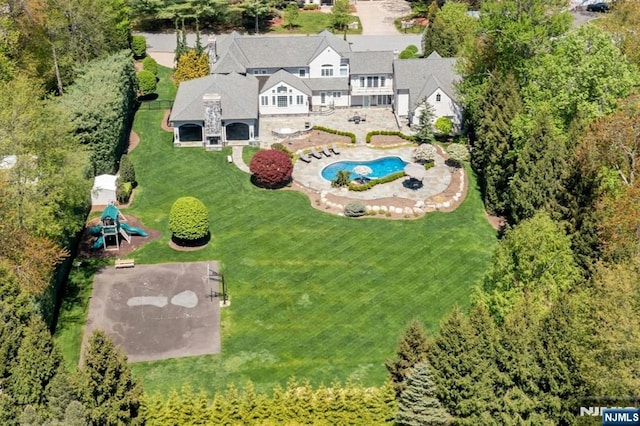 21 Birchwood, Old Tappan, NJ 07675 - aerial view of property and surrounding area with a pool area
