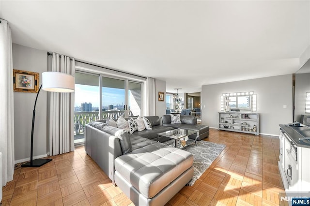 living area with baseboards