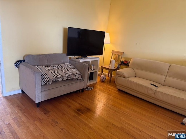 living room with baseboards and wood finished floors