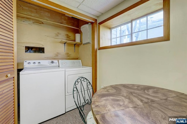 laundry room featuring carpet flooring, laundry area, and washing machine and dryer