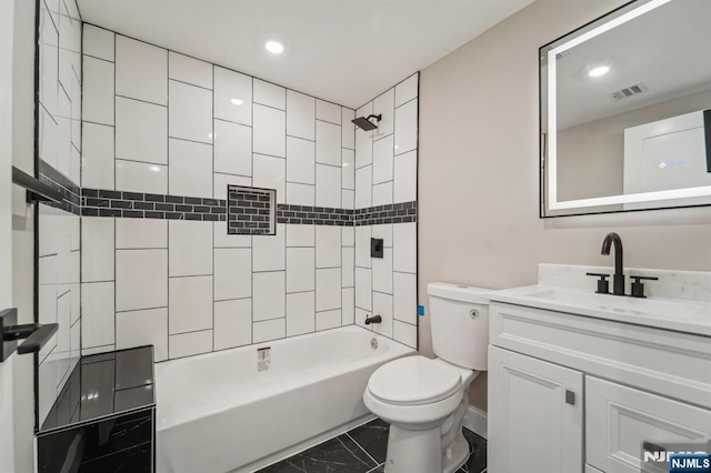 119 Lenox Ave, New Milford, NJ 07646 - full bath featuring visible vents, vanity, marble finish floor, toilet, and recessed lighting