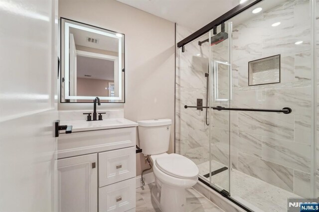 119 Lenox Ave, New Milford, NJ 07646 - full bath with vanity, visible vents, marble finish floor, toilet, and a marble finish shower