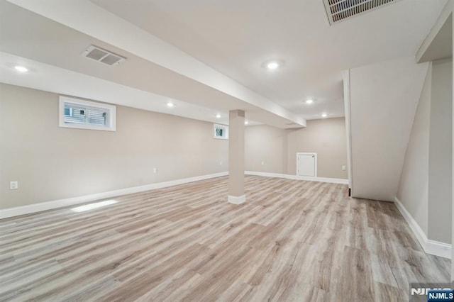 119 Lenox Ave, New Milford, NJ 07646 - below grade area with visible vents, recessed lighting, baseboards, and light wood-type flooring