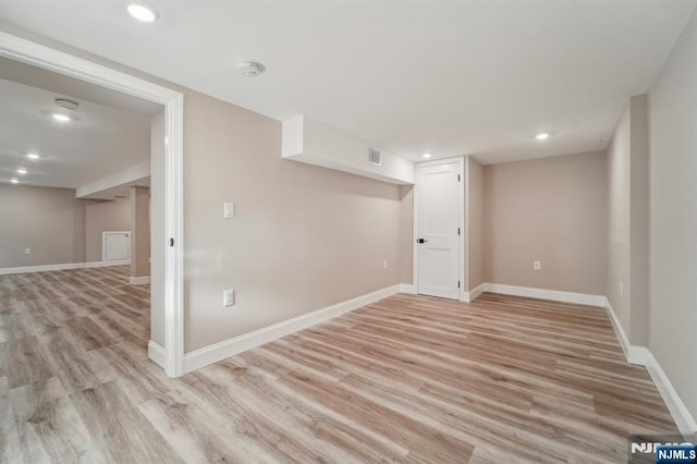 119 Lenox Ave, New Milford, NJ 07646 - finished below grade area featuring recessed lighting, baseboards, visible vents, and light wood-type flooring