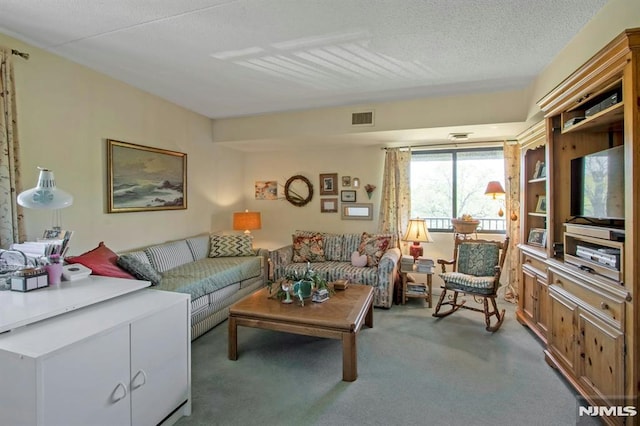 living room with light carpet and visible vents