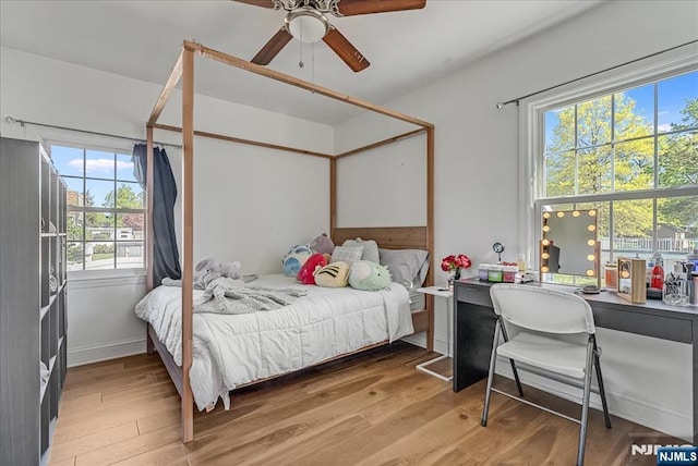 bedroom featuring multiple windows and wood finished floors