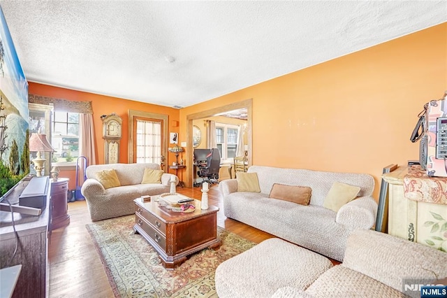 6 Colonial Ct, Dumont, NJ 07628 - living area with a textured ceiling and wood finished floors
