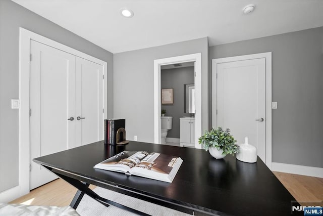 office area featuring recessed lighting and light wood finished floors