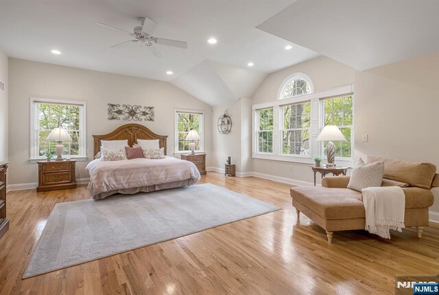 bedroom featuring multiple windows and light wood-style flooring
