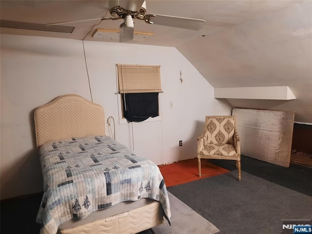 307 Phelps Ave, Bergenfield, NJ 07621 - bedroom featuring a ceiling fan, carpet flooring, and vaulted ceiling
