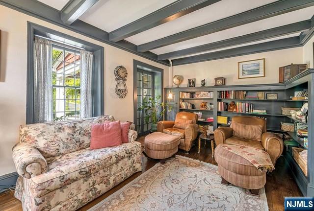 2 Wierimus Ln, Hillsdale, NJ 07642 - living area with beam ceiling and wood finished floors