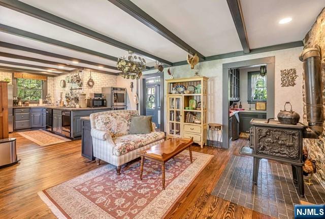 2 Wierimus Ln, Hillsdale, NJ 07642 - living area featuring beam ceiling and wood finished floors