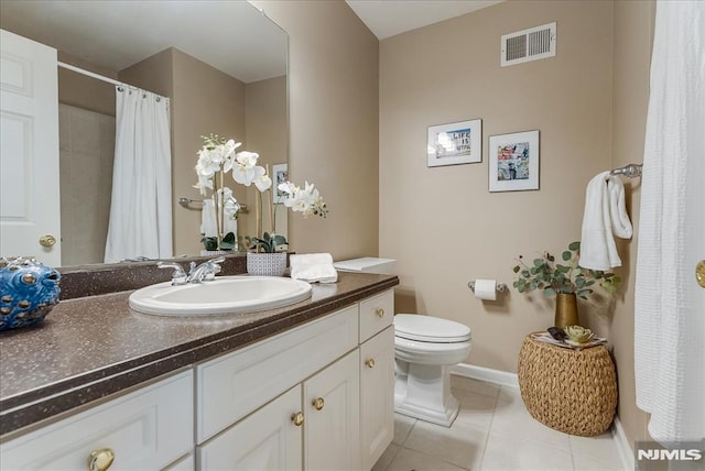 full bathroom featuring vanity, toilet, tile patterned floors, baseboards, and visible vents