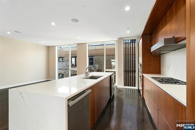 5-05 Washington Pl Unit 5-05, Cliffside Park, NJ 07010 - kitchen with under cabinet range hood, stainless steel appliances, a sink, and modern cabinets