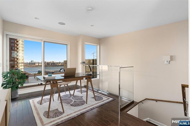 5-05 Washington Pl Unit 5-05, Cliffside Park, NJ 07010 - office featuring a water view, wood-type flooring, and recessed lighting