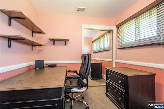 carpeted office featuring visible vents
