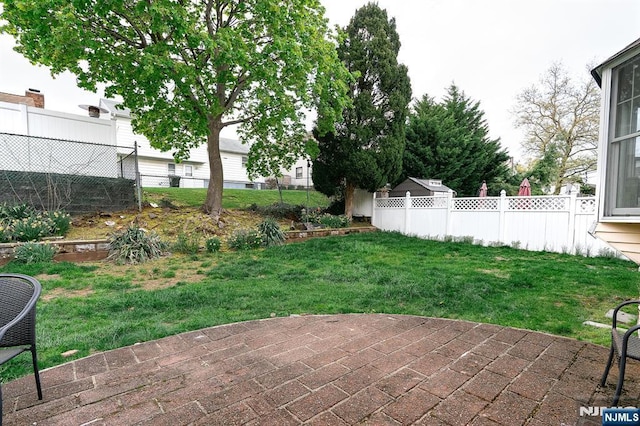 view of yard with a patio and fence