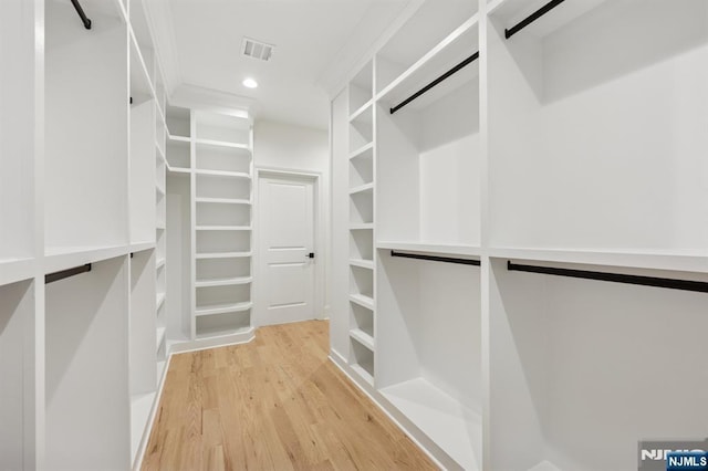 walk in closet featuring light wood-style floors and visible vents
