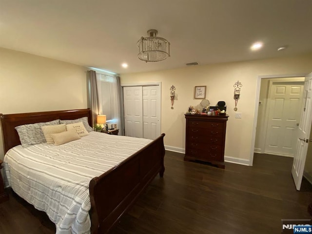 66 Lexington Ave, Rochelle Park, NJ 07662 - bedroom with a closet, wood finished floors, visible vents, recessed lighting, and baseboards