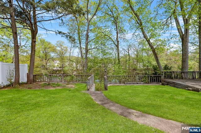 98 Roosevelt Blvd, Oakland, NJ 07436 - view of yard with a wooden deck and a fenced backyard