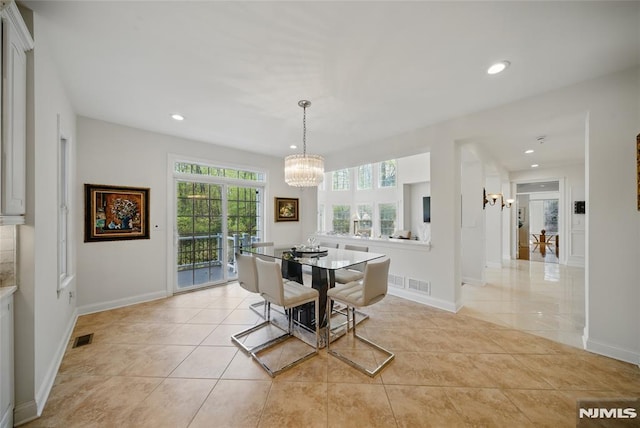 143 S Glen Rd, Kinnelon Borough, NJ 07405 - dining room with recessed lighting, a chandelier, light tile patterned floors, and visible vents