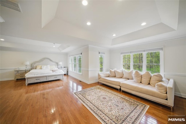 143 S Glen Rd, Kinnelon Borough, NJ 07405 - bedroom with a raised ceiling, baseboards, hardwood / wood-style floors, and visible vents