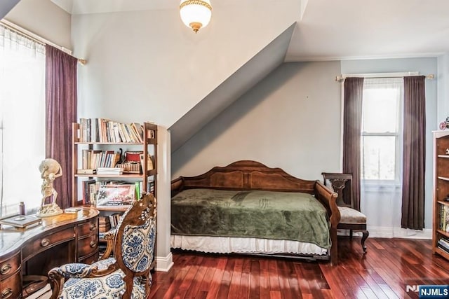 142 Brookfield Ave, Nutley, NJ 07110 - bedroom with wood-type flooring, baseboards, and vaulted ceiling