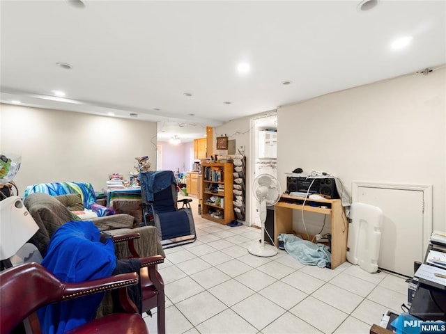 interior space with light tile patterned floors and recessed lighting
