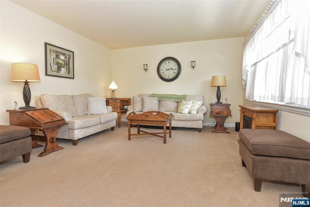 living room with light carpet