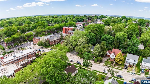 drone / aerial view of a tree filled landscape