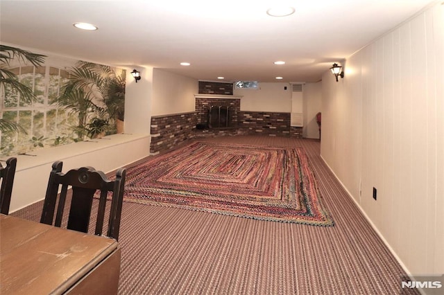 corridor with carpet floors and recessed lighting