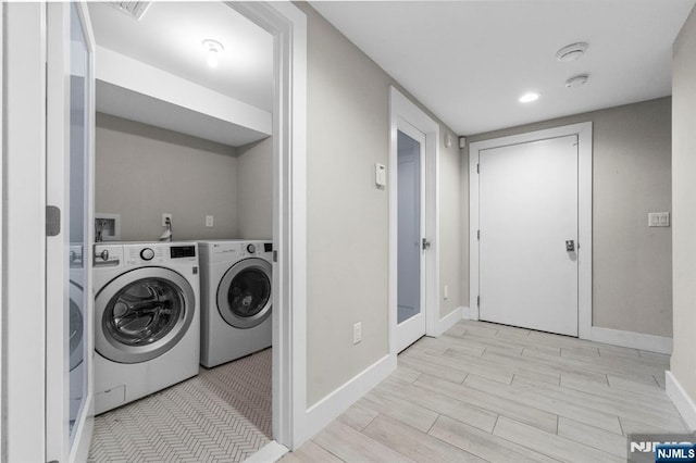 746 Undercliff Unit A, Edgewater, NJ 07020 - laundry area featuring washing machine and clothes dryer, wood finished floors, baseboards, and recessed lighting