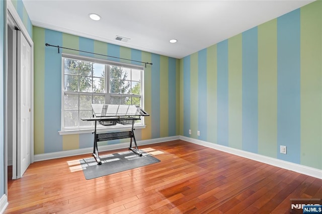 202 Blue Heron Dr, Secaucus, NJ 07094 - home office with recessed lighting, baseboards, visible vents, and hardwood / wood-style floors