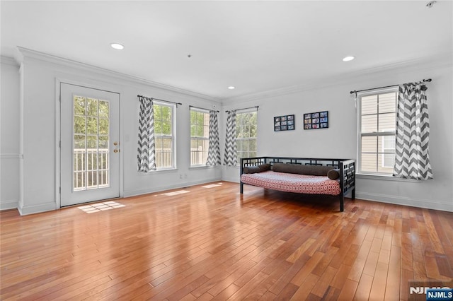202 Blue Heron Dr, Secaucus, NJ 07094 - sitting room featuring baseboards, ornamental molding, and wood-type flooring