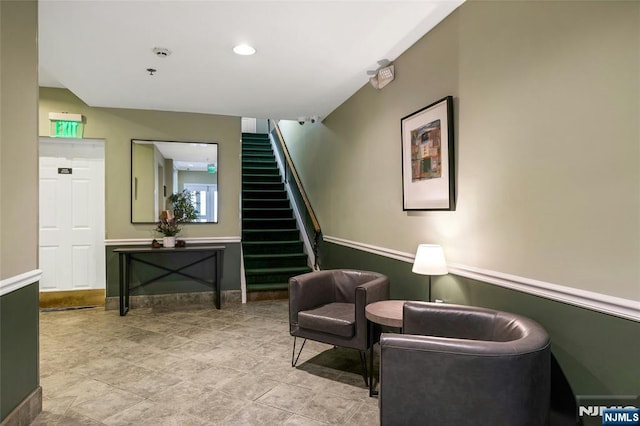 99 Park Ave Unit 5D, Hoboken, NJ 07030 - living area featuring stairs