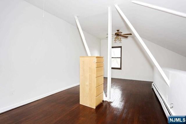 57 Brookway Ave Unit 2C, Englewood, NJ 07631 - additional living space featuring a ceiling fan, a baseboard heating unit, dark wood-style floors, and lofted ceiling