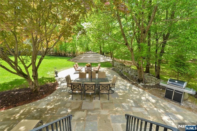 view of patio / terrace featuring outdoor dining space and grilling area