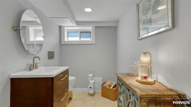 400 Prospect Ave, Oradell, NJ 07649 - bathroom with vanity, toilet, tile patterned flooring, and baseboards
