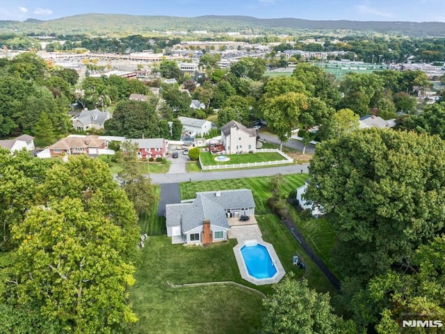 aerial overview of property's location with a pool