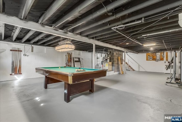 game room with finished concrete flooring and billiards table